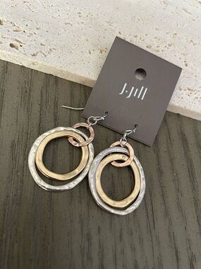 J. Jill Tri-Tone Hammered Hoop Drop Earrings